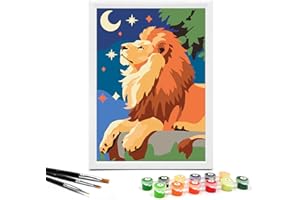 Nariolar Paint by Numbers for Kids Ages 4-8 with 7X9.5 inch Pre-Printed Cardboard,12 Acrylic Paint Pots and 3 Painting Brushes, Craft Gift Room Decor for Children,(Cute Lion)