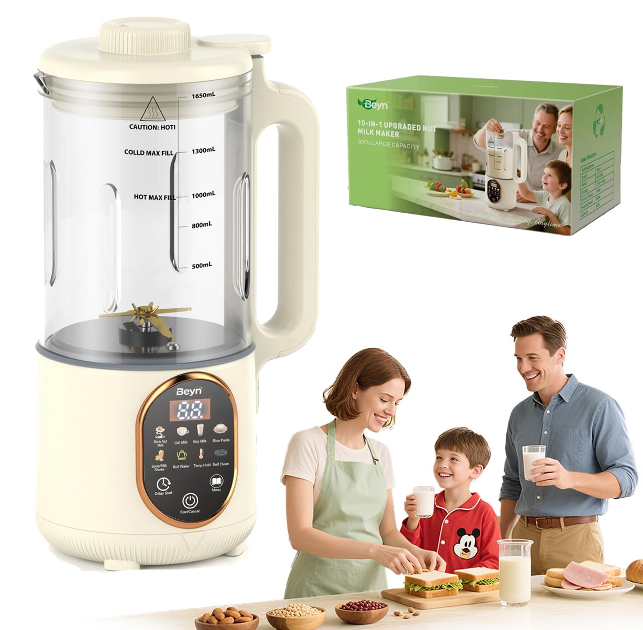 Photo 1 of Beyn 10-in-1 Automatic Nut Milk Maker Machine, 60oz Large Capacity with ?? ???????? Blades & Self-Cleaning. for Homemade Almond, Soy, Oat Milk, Milkshake - Delay Start & Keep Warm Functions