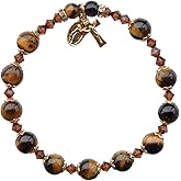 Sine Cera Tiger Eye/Gold Trim 1 Decade Catholic Rosary Bracelet, Round 8mm Beads