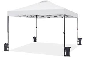Yaheetech 10x10 Pop up Canopy Tent, Commercial 150D Silver Coated Fabric Outdoor Instant Tent w/Wheeled Bag, 4 Sandbags, 8 Stakes & 4 Ropes for Parties, Camping, Beach, White