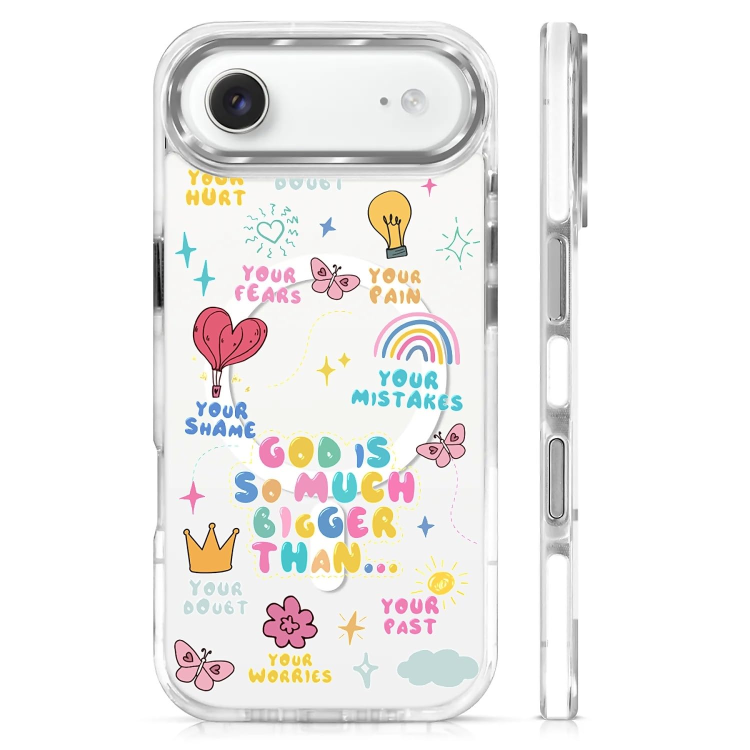OKBUOK for iPhone 17 Air Case [Compatible with Magsafe],Girls Women Clear Magnetic Case Silicone Shockproof Protective Cover with Pattern Colorful Motivational Letters
