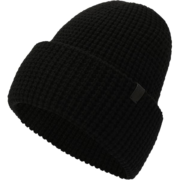 AllSaints Mens Waffle Stitch Beanie, Knit Hat with Logo 