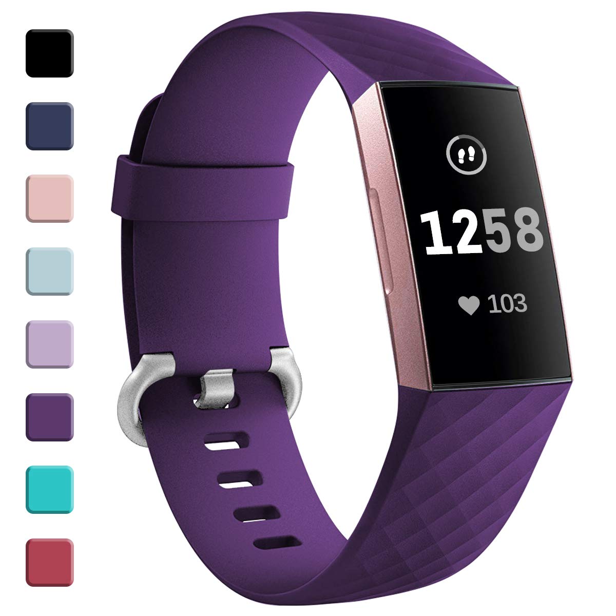 GEAK Strap Compatible for Fitbit Charge 3/Fitbit Charge 4, Adjustable Classic Replacement Wristband for Fitbit Charge 3/Fitbit Charge 4 Activity Tracker Women Men, Small Purple
