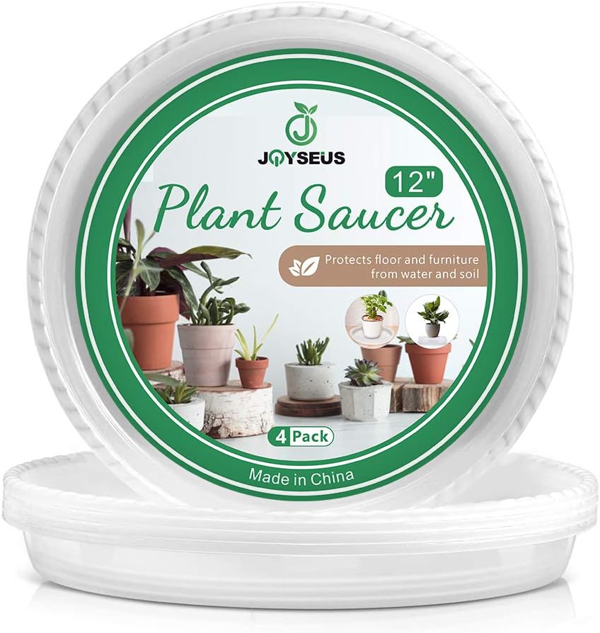 JOYSEUS Plant Saucers - 12 inch - Durable Plastic Plant Tray for Flower Pots, Clear Plant Saucer for Indoor Plants Pots & Outdoor Plants (4 Pack) : Garden & Outdoor