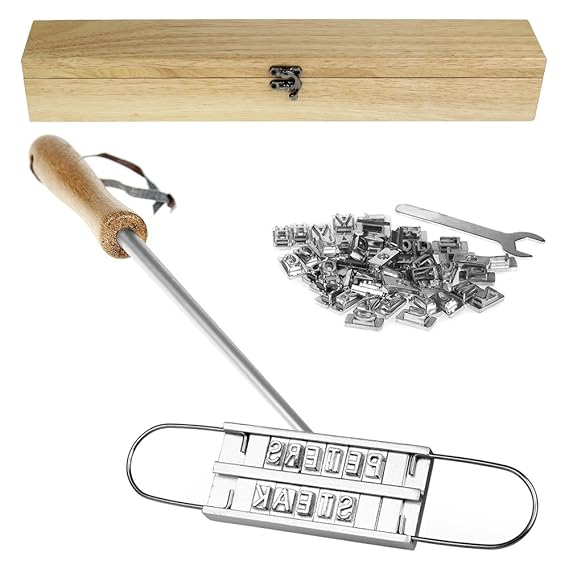 Casa Vivente - BBQ Brandeisen mit wechselbaren Buchstaben und Edler Holzbox – Fleischstempel für den Grill – Grillzubehör – B