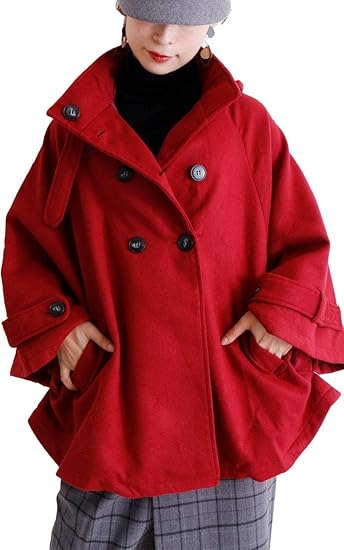 Amazon ゴールドジャパン 大きいサイズ レディース コート ポンチョ ケープ風 ベルト ポケット ドルマン フレア コート ジャケット 通販