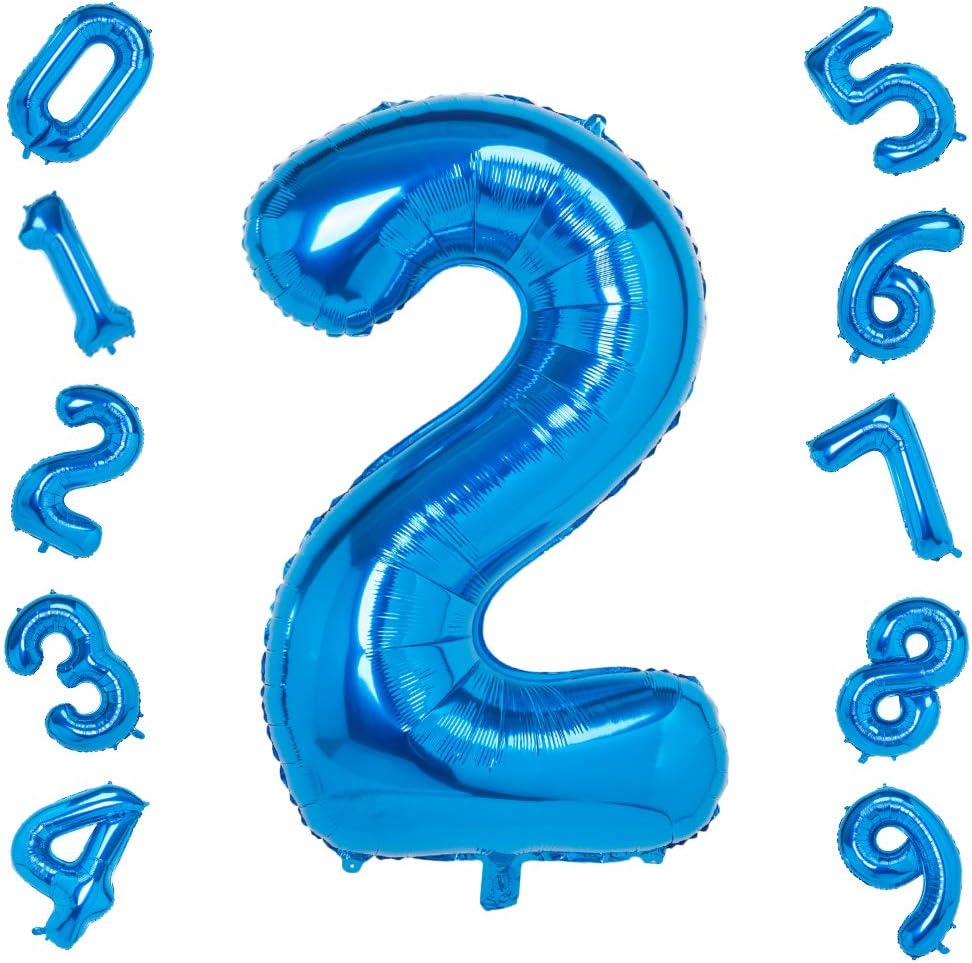 GremodeBlue 2 Balloons,40 Inch Birthday Party Decorations Supplies Helium Foil Mylar Digital Balloons (Blue 2 Number)
