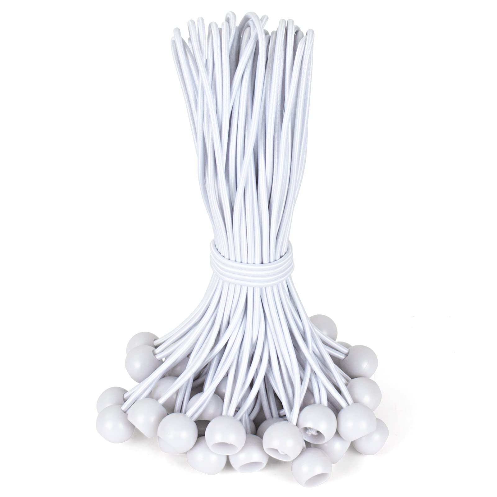 Akicderu Bungees with Ball 23 cm, Rubber Tensioners with Ball, Pack of 50, Tarpaulin Tensioners with Ball, Tent Rubbers, Expander Loops, Rubber Loops for Tarpaulins, Tents, Gazebos (White 23 cm, 50)