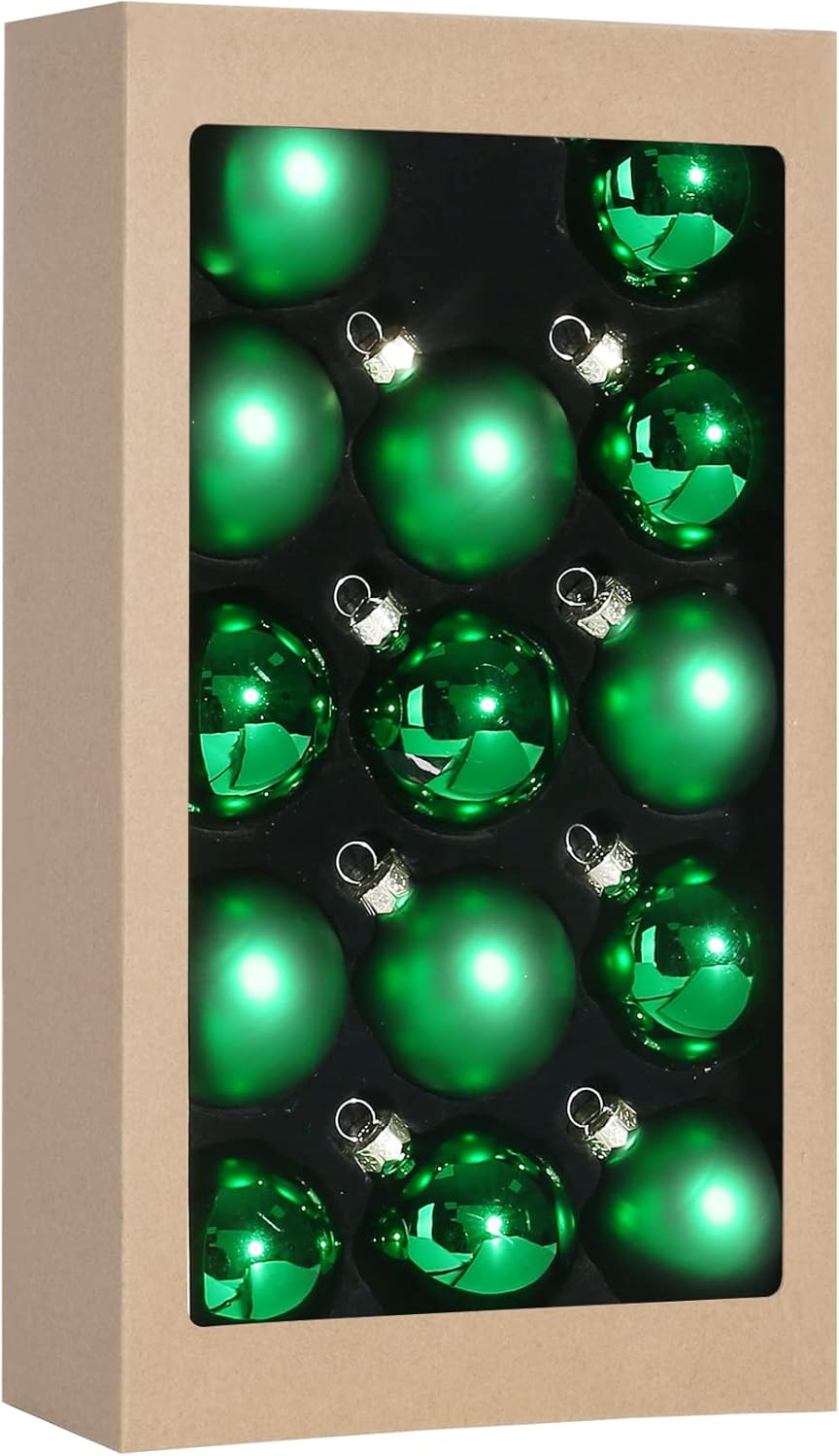 Ornaments - Suixing Christmas Glass Balls Multi Colors Included with Loop Set Festival Home Party Decors Xmas Tree Hanging Pendant 14PC 2.2In Dark Green