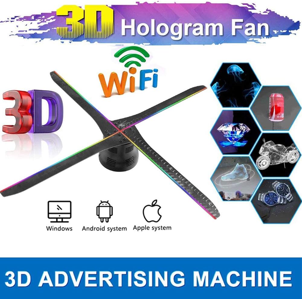 XIAYU 3D Holographic Projection Advertising Machine, 4-Leaf Hd Naked Eye Fan, Stereo Rotating Image Air Imaging with App Control WiFi Function
