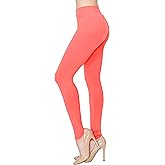 ALWAYS Soft Leggings for Women - High Waisted Tummy Control Compression Yoga Workout Pants Neon Coral Plus