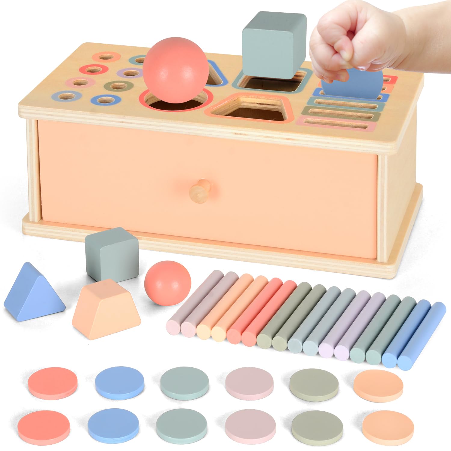 Montessori Toys for 1+ Year Old, Color Sorting Toys for Toddlers, Shape Sorter Educational Learning Toy Sensory Wooden Toy for 1 2 3 Years Old, Baby Fine Motor Skills Toys Gifts for Kids Age 1-3
