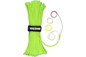 WILDAIR Survival Paracord Parachute Fire Cord Survival Ropes 4-in-1 100Ft 5/32" Diameter U.S. Military Type III with Integrated Fishing Line, Fire-Starter Tinder (Fluorescent Green)