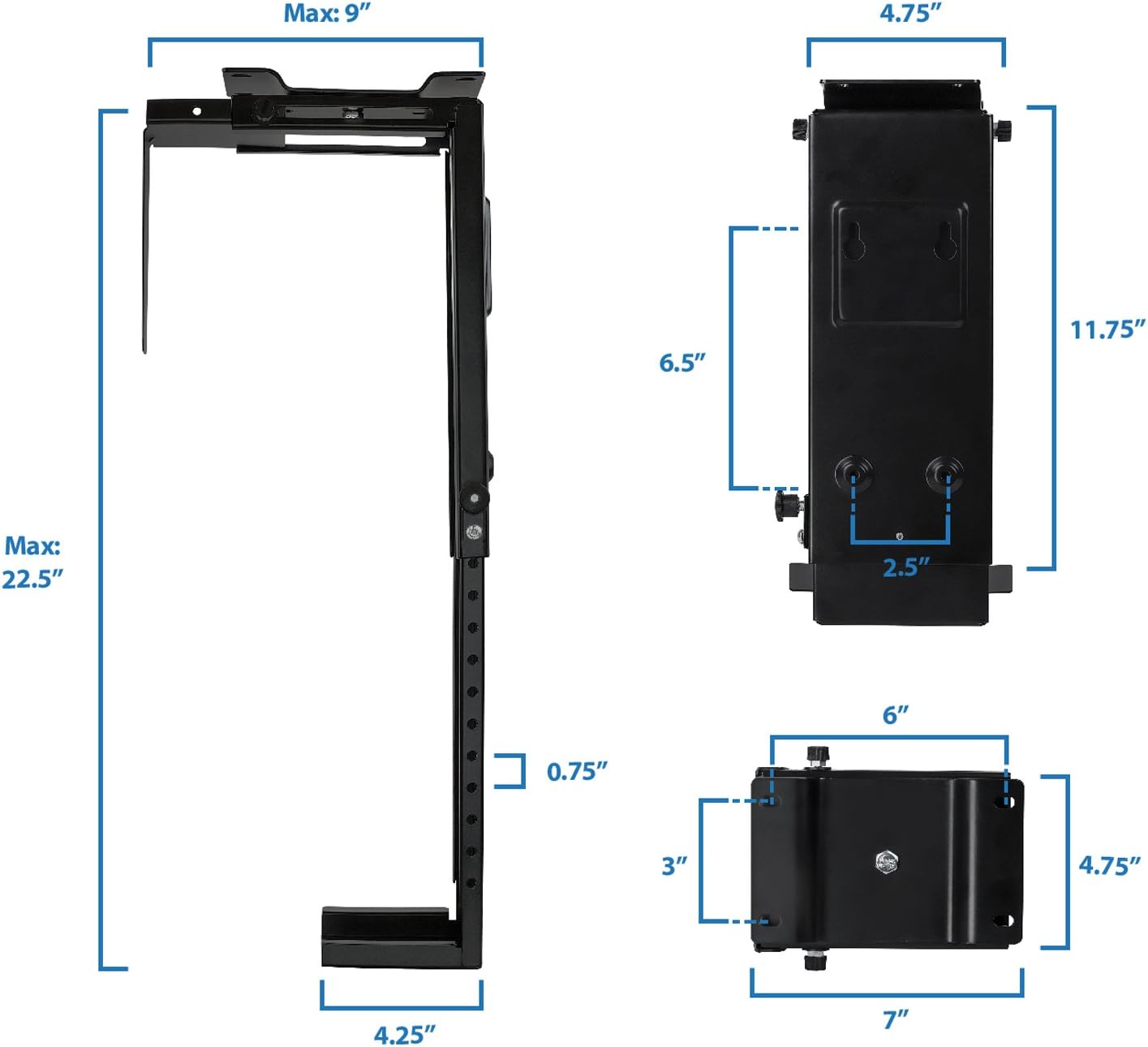 CPU Under Desk Mount Bracket - Computer Tower Wall and Under Counter Holder, 360 Degree Swivel Adjustable Height and Width Wall-Mountable : Office Products