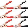 QTEATAK 6Pcs 50A Black & Red Insulated Heavy Duty Metal Spring Clip Alligator Clip for Loading Truck Car Battery Electric Tes