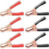 QTEATAK 6Pcs 50A Black & Red Insulated Heavy Duty Metal Spring Clip Alligator Clip for Loading Truck Car Battery Electric Tes
