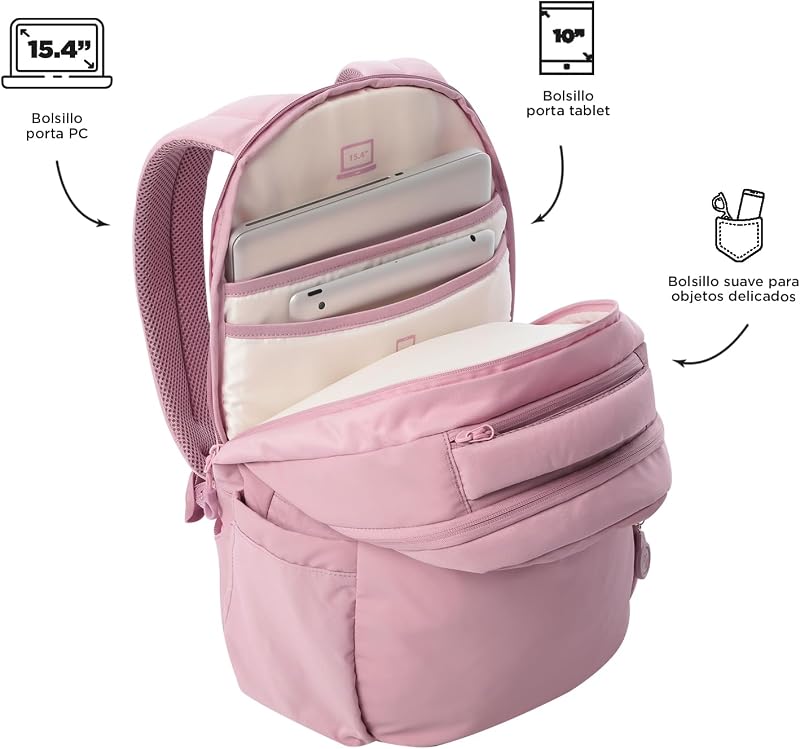 - Mochila para portátil de 15,4 polegadas, modelo Steif ino, capacidade 21 l, compartimento para tablets de 10", bolso para garrafa, alça de mala, encosto ergonómico, tiras em S, cor Keepsake Lilas.