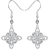 S925 Sterling Silver Celtic Knot Earrings for Women Irish Good Luck Drop Dangle Hook Earrings