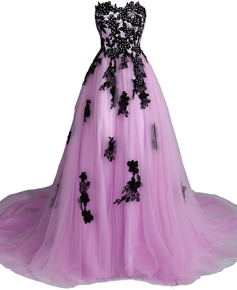 Lowime Women's Sweetheart Tulle Prom Dress Appliques Long Party Gown