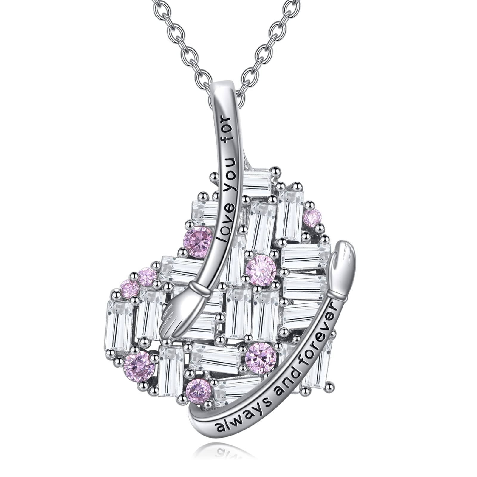 YFN Hug Heart Necklace Sterling Silver I Love You for Always and Forever Pendant Jewellery Gifts for Mother Daughter Wife Lover Women Girls