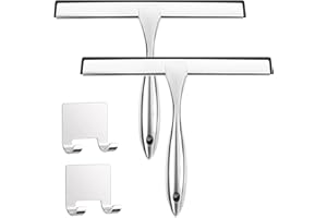 ALFLOD 2Pack All-Purpose Shower Squeegee for Shower Doors,Tile Shower Walls,Bathroom,Window,Glass and Car Windshield.Mirrors and Kitchen-Stainless Steel.9.8inch,Silver