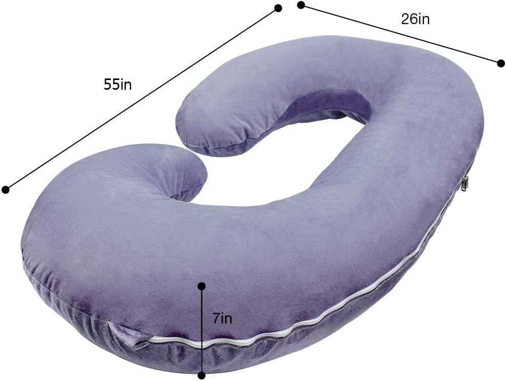 Chilling Home Pregnancy Pillow, 55 inches Full Body Pillow Maternity Pillow for Pregnant Women, Comfort C Shaped Zootzi Pillow with Removable Washable Velvet Cover(Grey, 55 x 28 inches): Home & Kitchen