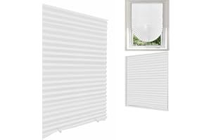 Jlong Blackout Blinds for Windows Pleated Paper Shades Adhesive Cordless Office,Living Room,Bedroom,Light Filtering,Easy to Cut and Install White-semi Shading 35.4*59''(90*150cm)
