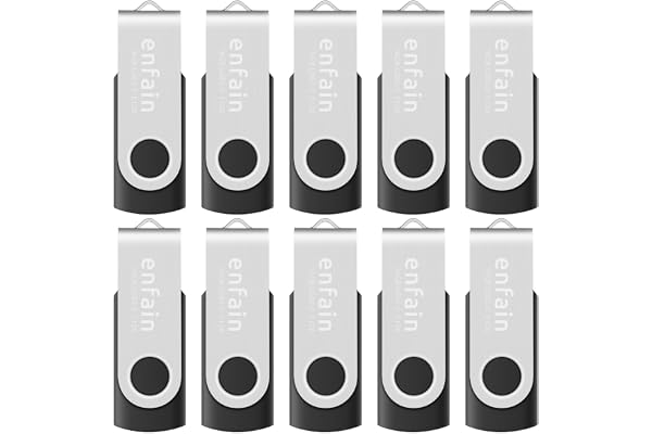 Enfain 16GB USB 2.0 Flash Drive 10 Pack | Swivel Thumb Drives with 31 Labels | Gift-Ready Packaging for Corporate Events, Office & Team Distributions (Black)