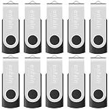 Enfain 16GB USB 2.0 Flash Drive 10 Pack | 160GB Total Swivel Thumb Drives with Labels for Office, School & Bulk Data Storage (Black)