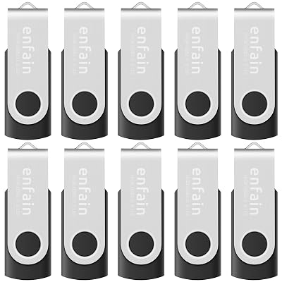 Enfain 16GB USB 2.0 Flash Drive 10 Pack | 160GB Total Swivel Thumb Drives with Labels for Office, School & Bulk Data Storage (Black)