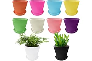 DODHEG 4 inch Planter Nursery Pots, Plastic Planters Pots with Drainage Holes and Saucers, for Outdoor Indoor Plants Flower Transplanting, 10 Colors 10 Pieces.
