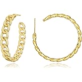 Surrounded Forest 18K Gold Plated Chain Hoop Earrings for Women Link Hoop Earrings Lightweight Golden Hoop Earrings
