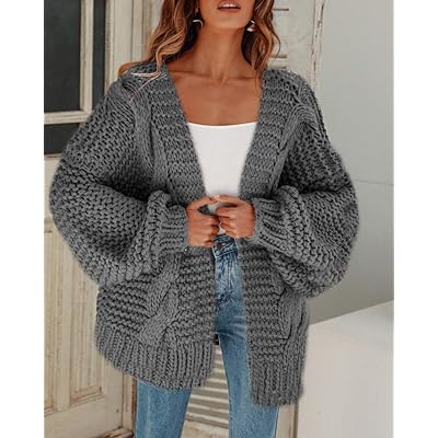 cicy bell women's open front chunky knit cardigan loose lantern sleeve oversized sweater coats