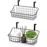 HDYOUDO Basket with hook Grid Storage Basket, Hang it behind a door or on a railing, Over the Cabinet Door, Small, BLack,2 Pack