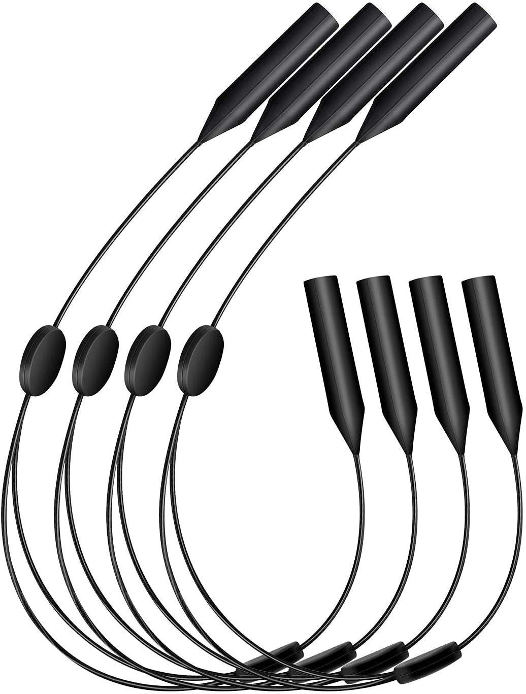 MoKo Adjustable Glasses Holder, [Pack of 4] Universal Fit Sports Glasses Holder, Unisex Sunglasses Strap, Safety Glasses Holder with Large Round Head for Men, Women - Black