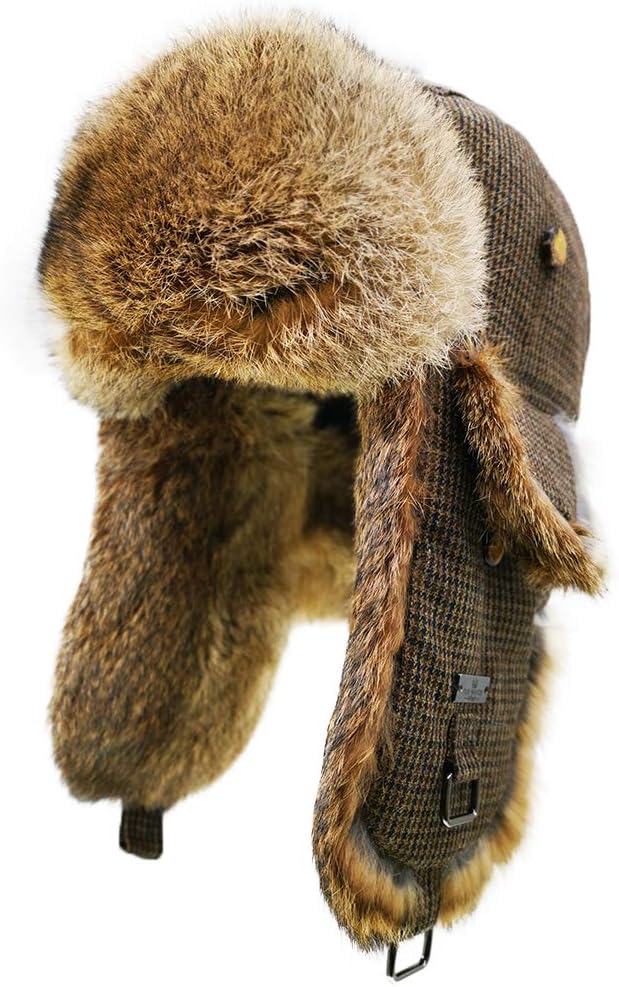 FUR WINTER Wool Blend Swallow Gird Rabbit Fur Aviator Outdoor Trapper Trooper Houndstooth Hat