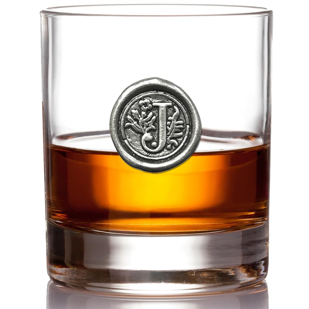English Pewter Company 11oz Whisky Glass Tumbler with Monogram Initial - Personalised Gift with Your Choice of Initial (J) [MON110]