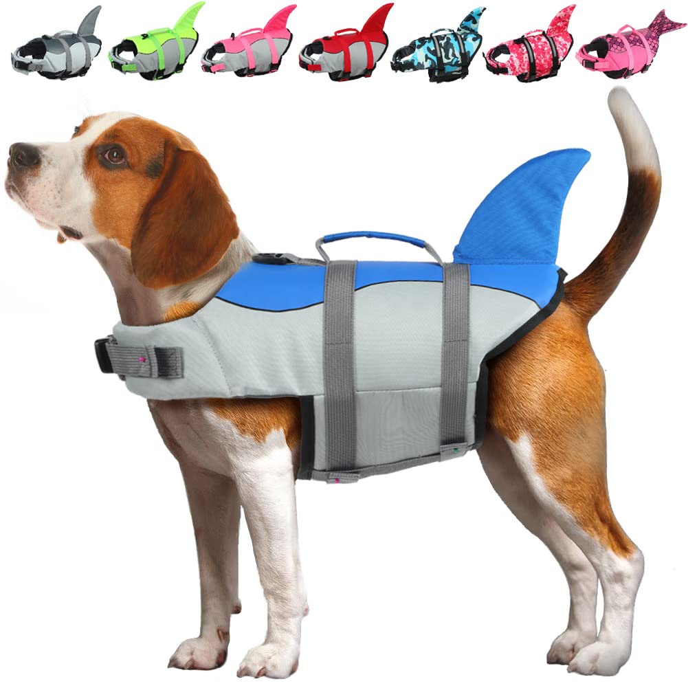 EMUST Dog Life Jacket, Adjustable Small / Medium / Large Dog Life Jacket for Water Safety, Pet Life Jacket with Rescue Handle, Safety Vest for Swimming Pool, the Beach, Boating, L, Blue