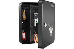 Pawfly 48-Key Steel Key Cabinet with 2 Unlocking Keys Wall Mounted Keys Organizer Black Frosted Security Box with Hooks and K