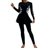 IDOPIP Muslim Swimsuits for Women Modest Burkini Islamic Arabic Swimwear Full Cover Long Sleeve Rash Guard Pants Bathing Suit