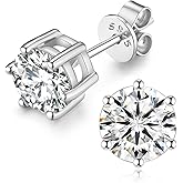 Moissanite Stud Earrings for Women Men, 1-6CT 6-Prong D Color Ideal 925 Sterling Silver Earrings with Certificate of Authenticity