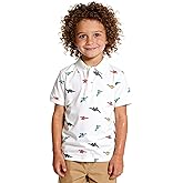 Motteecity Fashion Boys Turndown Collar Dino Printed Polo Shirt