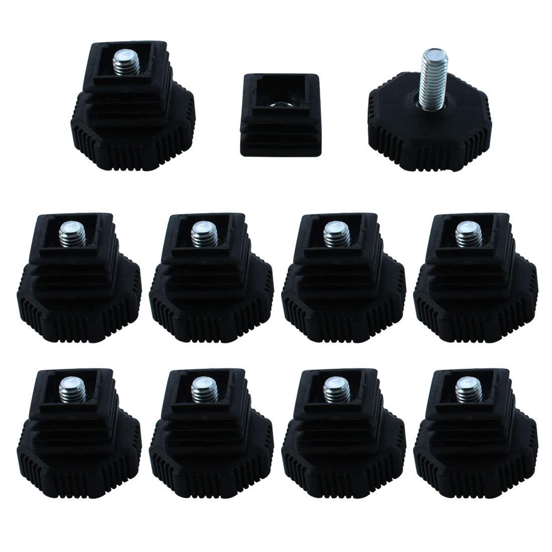 Sourcingmap Leveling Feet 25 x 25mm Square Tube Inserts Kit Furniture Glide Adjustable Leveler for Table Sofa Chair Leg 10 Sets