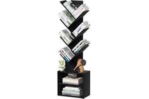 SHEEPAM 10 Tier Tree Bookshelf,Floor Standing Wood Tall Bookcase for Narrow Space, Storage Organizer Bookshelves for Books, Book Case for CDs/Movies/Books,Home Office,Living Room, Bedroom