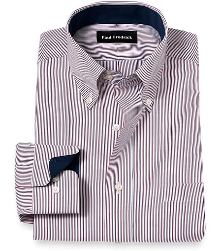 Paul Fredrick Men's Classic Fit Non-Iron Cotton Check Dress Shirt Black/White 15