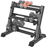 YOLEO Adjustable 3-Tier Dumbbell Rack Stand Only | Heavy Duty Weight Storage Rack for Dumbbells, Kettlebells &amp; Weight Plates, Compact Workout Equipment Organizer