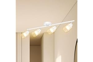 BoostArea 4-Light Bathroom Light Fixtures, White Modern Vanity Wall Lights with Clear Glass Shade, Flexibly Ceiling Light for Mirror Kitchen Living Room Hallway Cabinet Porch