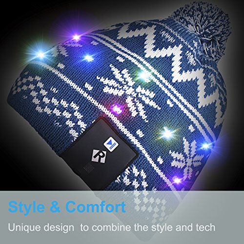 Rotibox LED String Light Up Beanie Hat Knit Cap with Copper Wire Colorful Lights 18 LEDs for Men Women Indoor and Outdoor, Festival, Holiday, Celebration, Parties, Bar, Blue