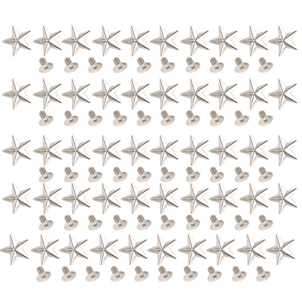 50 Set 14mm Silver Star Shape Rivets, Metal Star Studs and Spikes for Leather Craft DIY, Garment Rivets Studs for Shoes, Bags, Clothing, Decoration, Belts, Dog Collar, 0.6in (Silver)