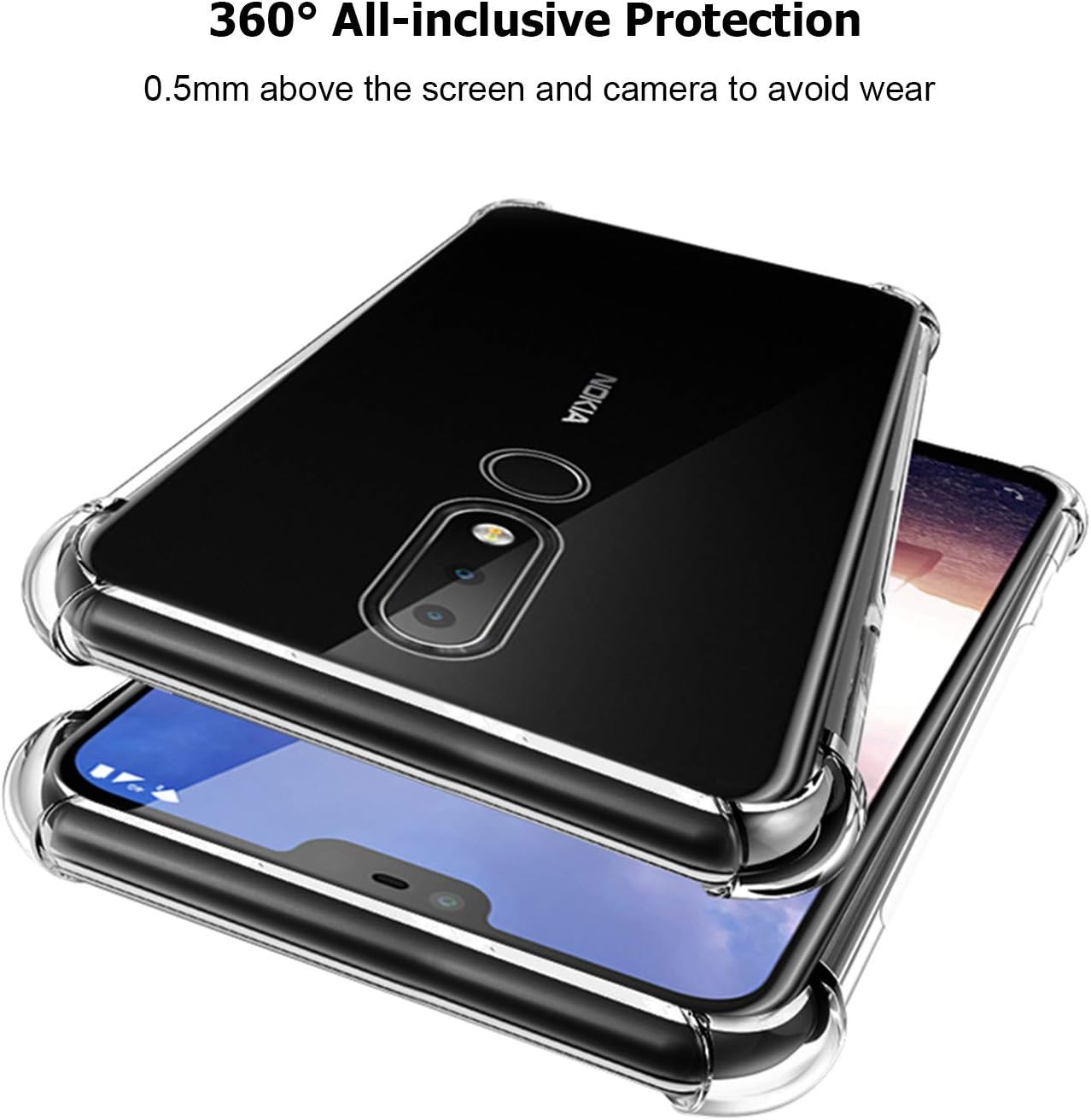 Lustree Nokia 7.1, Lustree EXLUSIVE Silicon Transparent [Bumper] with Anti Dust Plugs Shockproof Slim Back Cover Case for Nokia 7.1